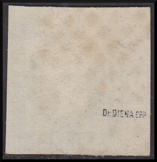 1851, I emissione I riporto litografico, c. 5 nero intenso (1b) usato con muto a rombi