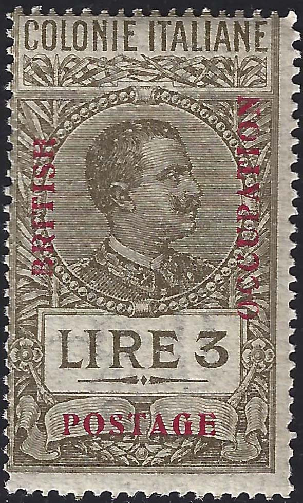 British Occupation, overprinted revenue stamps, L. 3 olive new undamaged rubber (12) 