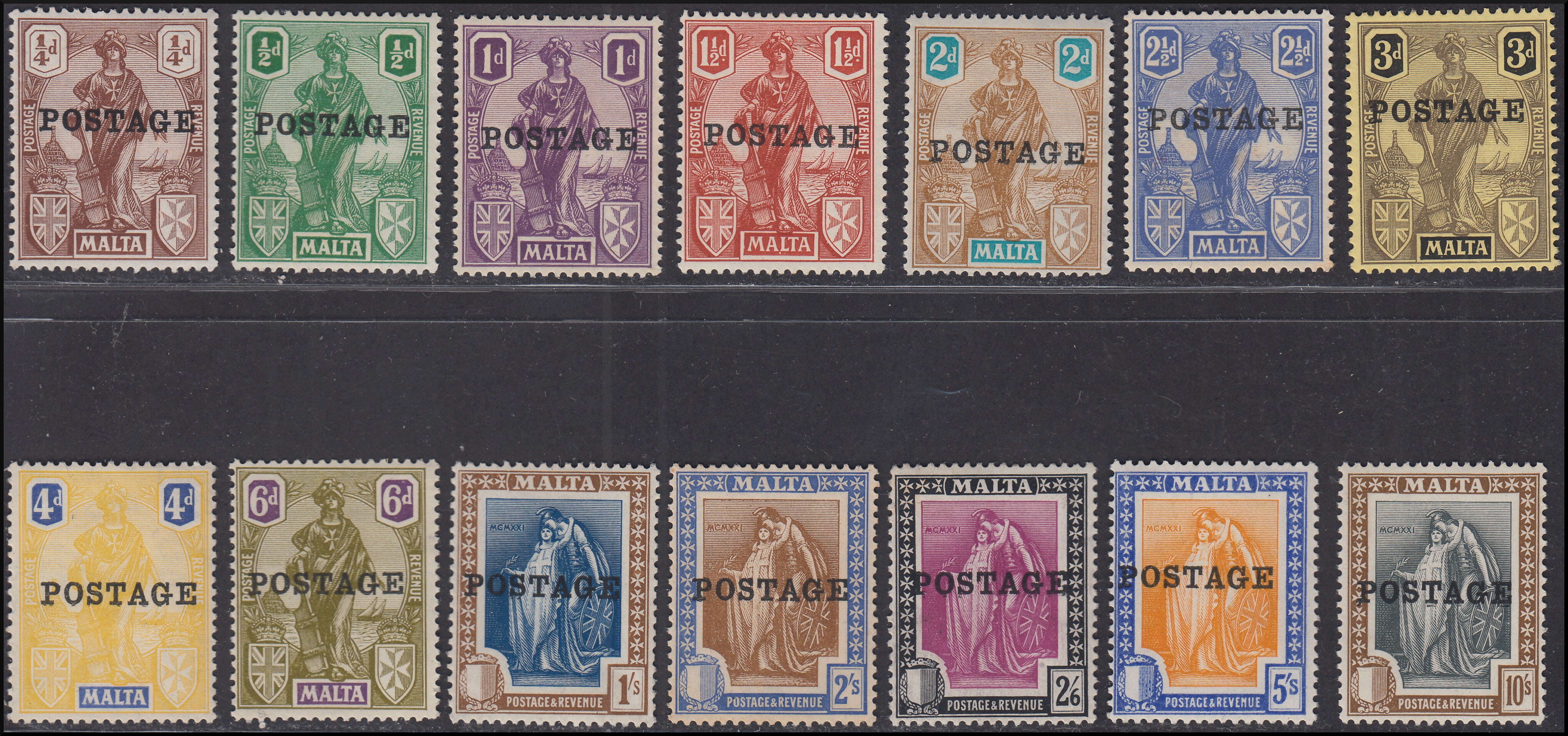 Colonie Inglesi, Malta, figure allegoriche serietta di 14 valori nuova con gomma (YeT n. 84,85,87/90,92/94,96/100)