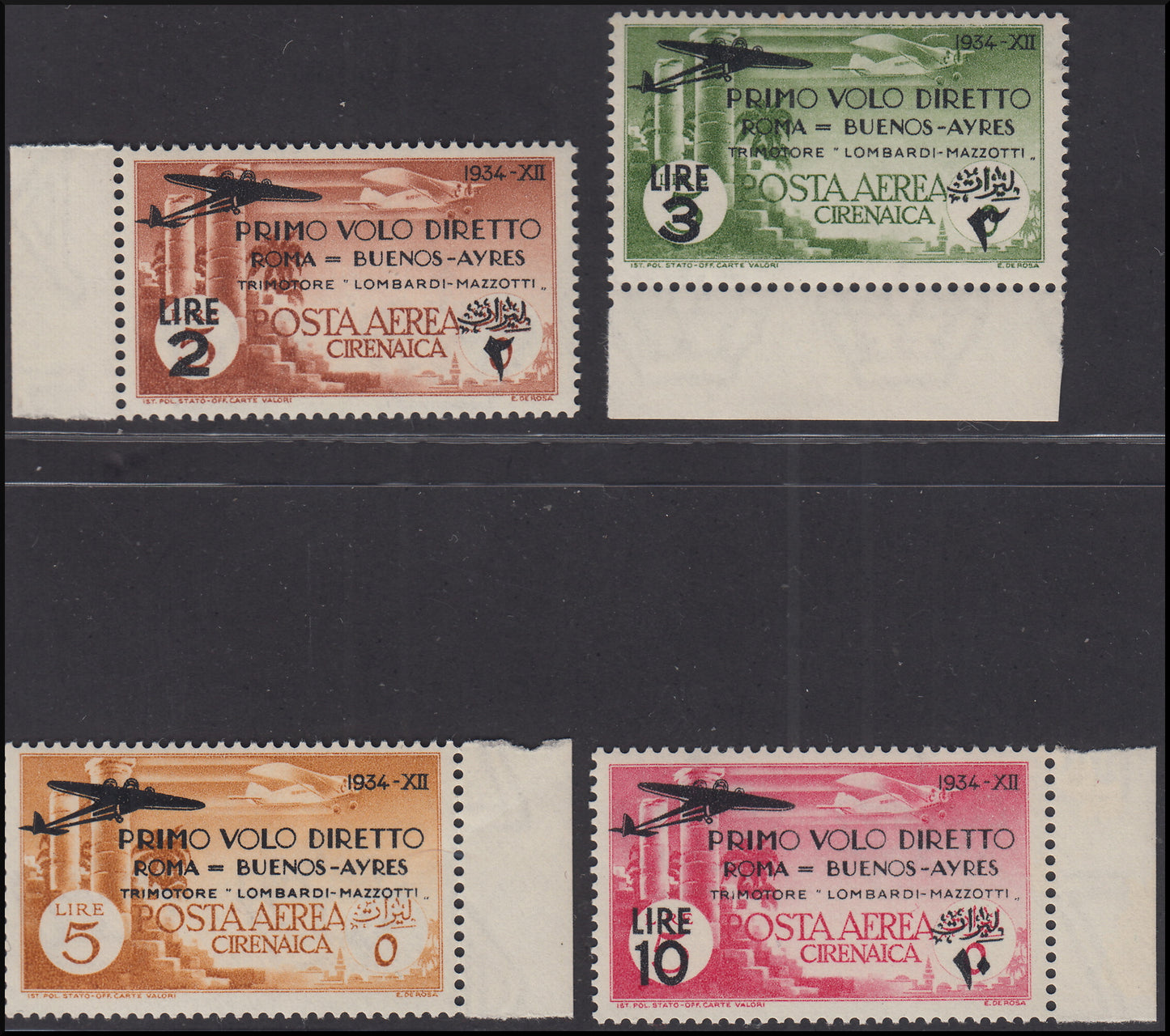 Italian colonies, Cyrenaica Rome-Buenos Aires flight, complete set of 4 examples ** (20/23)