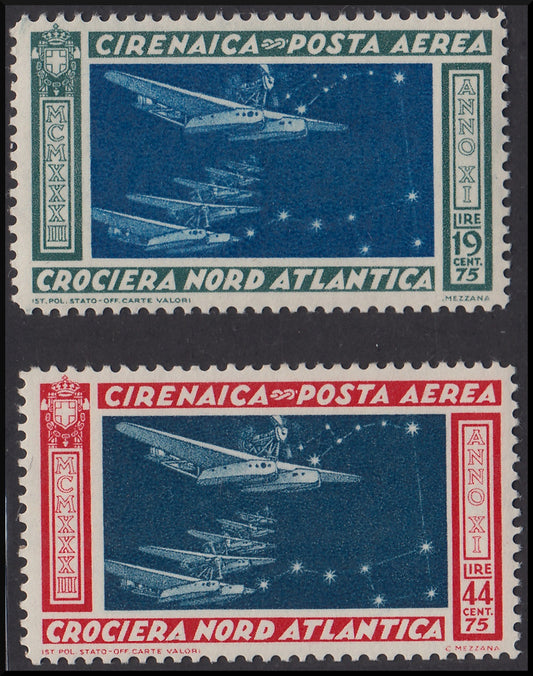 Colonias italianas, crucero Cyrenaica Balbo, bandada de hidroaviones en vuelo nocturno, dos ejemplos** (18/19)