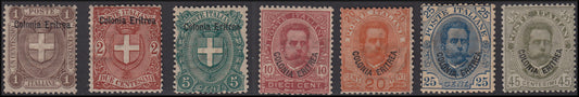 Colonie Italiane, francobolli d'Italia di Umberto I soprastampatai "COLONIA ERITREA" ** (12/18))