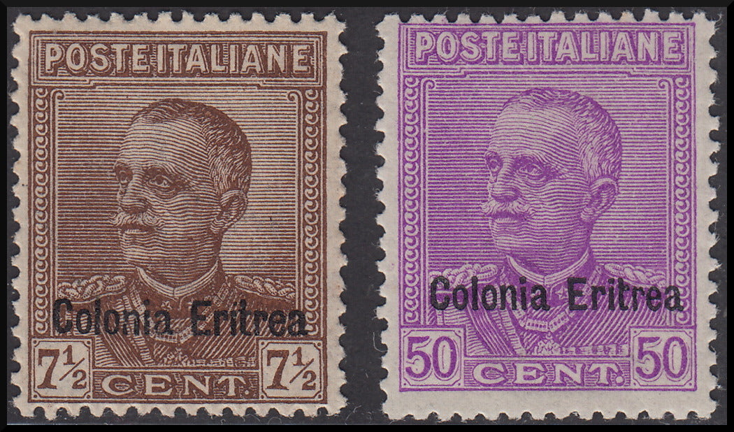 Colonie Italiane, Eritrea tipo Parmeggiani seconda serie soprastampa "Colonia Eritrea" due valori ** (142/3)