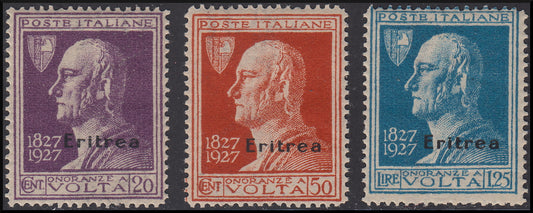 Colonie Italiane, Eritrea Volta serie completa soprastampata "Eritrea" tre valori * (120/22)