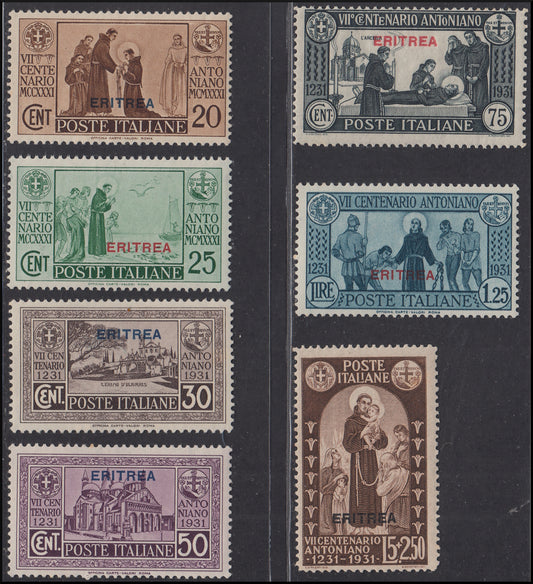 Colonie Italiane, Eritrea S Antonio serie completa di sette valori ** (188/194)
