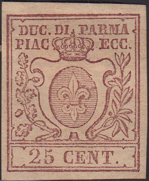 Occasione - III emissione Ducato di Parma c. 25 bruno lilla nuovo con gomma (10)