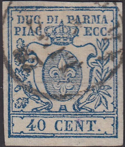 Occasione - II emissione Ducato di Parma c. 40 azzurro II tipo usato con annullo originale (11b)