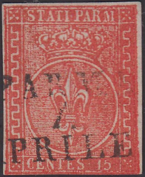 Occasione - II emissione Ducato di Parma c. 15 rosso vermiglio usato con annullo originale (7a)