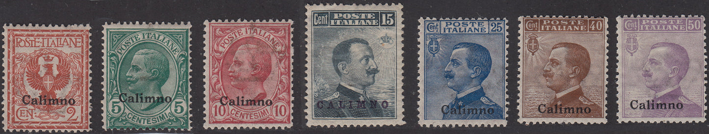 Colonie Italiane, Egeo, francobolli d'Italia soprastampati Calimno, serie cpl. 7 esemplari * (1/7)