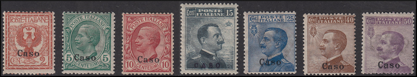Colonie Italiane, Egeo, francobolli d'Italia soprastampati Caso, i primi otto valori * (1/8)