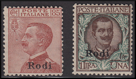 Egeo16 - Colonie Italiane, Egeo, francobolli d'Italia soprastampati Rodi * (13, 14)