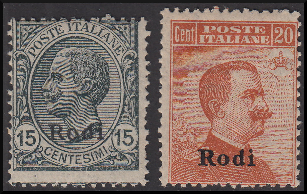 Colonie Italiane, Egeo, francobolli d'Italia soprastampati Rodi * (11, 12)