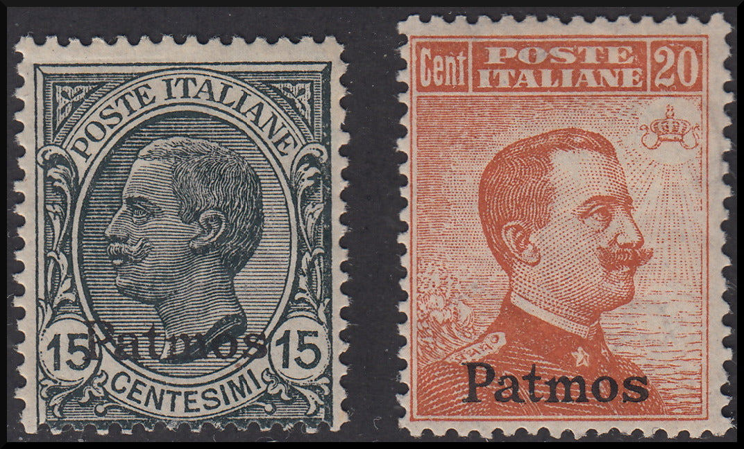 Colonias italianas, Egeo, sellos italianos sobreimpresos Patmos, lote de 11 ejemplares * (1/11)