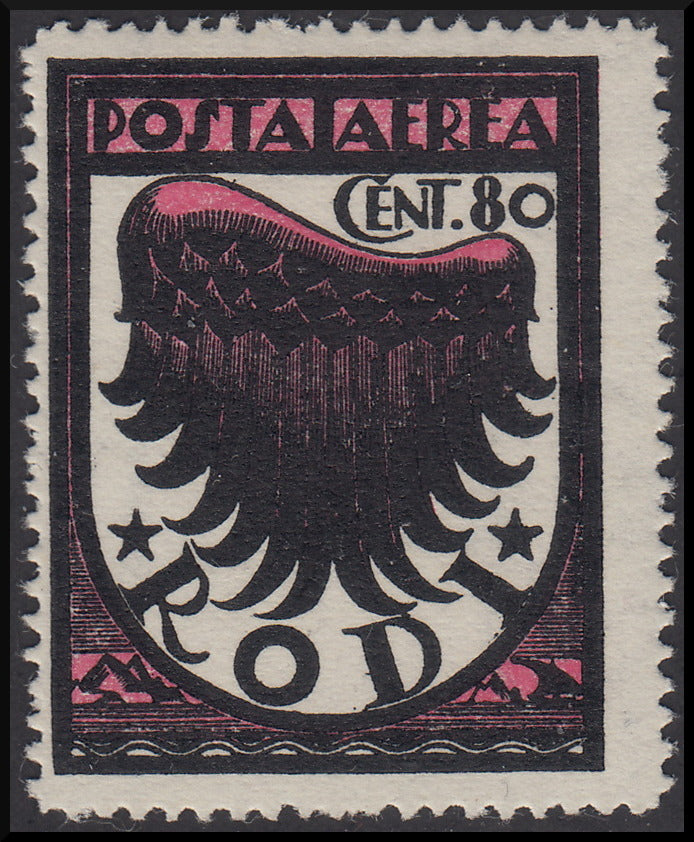 Colonie Italiane, Egeo, emissioni generali, Ala stilizzata c. 80 nero e lilla rosa II tiratura nuovo gomma integra (31A)