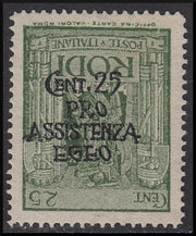 Occupazione tedesca dell'Egeo,"Pro Assistenza Egeo" c. 25 verde soprastrampa capovolta ** (121a)