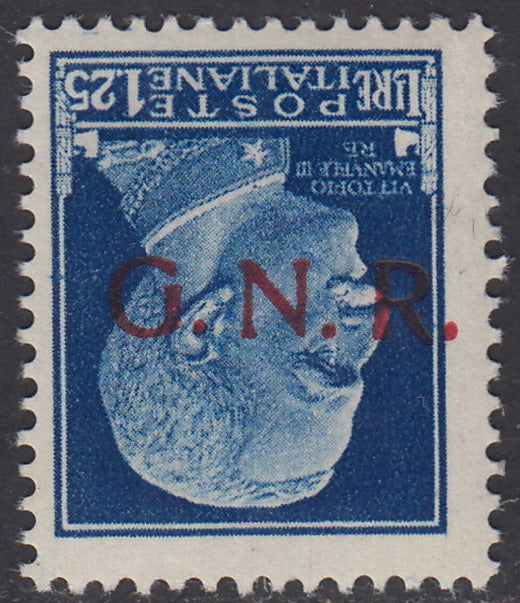 1944 - GNR Verona L. 1.25 light blue with upside down red overprint, new with intact gum (480a)