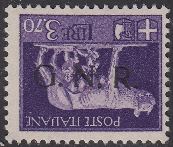 1944 - GNR Verona L. 3.70 violet with reversed black overprint, new with intact gum (484a).