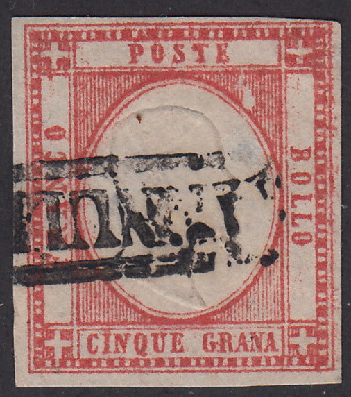 1861 - 5 grana carmine red used with cancellation in "CANCELLED" folder