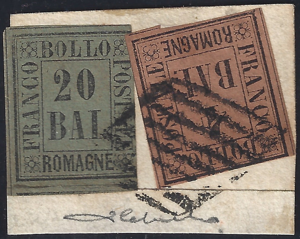 1859 - Cipher in a box, 4 fawn baj + 20 blue gray baj used on fragment with grid cancels. (5 + 9)