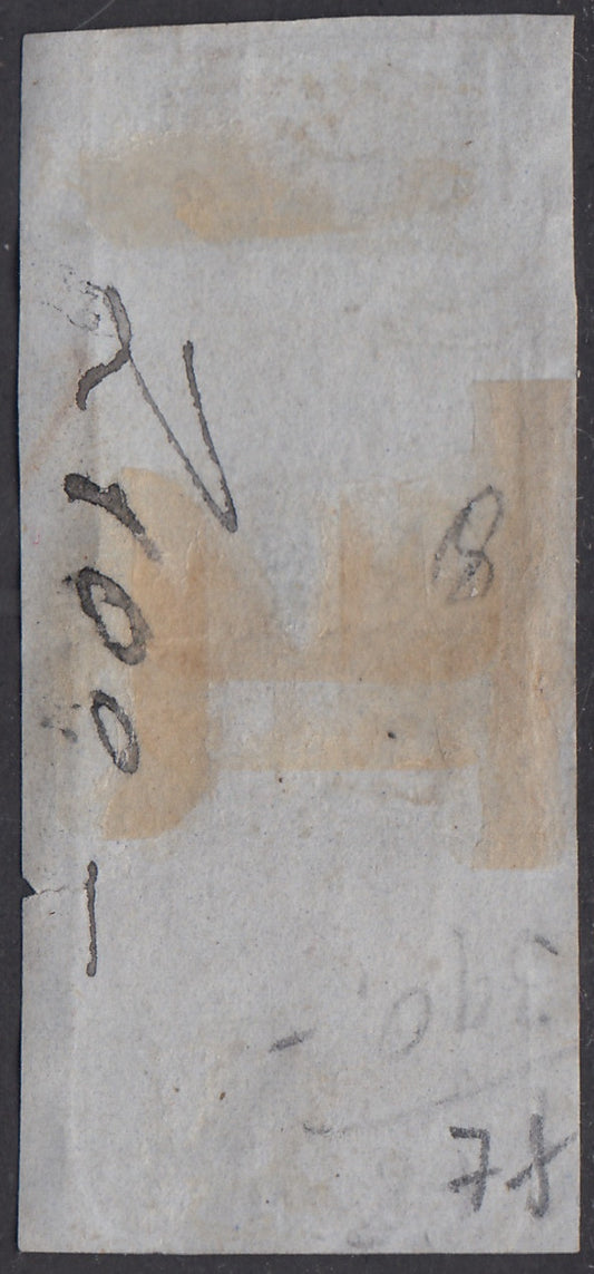 PV2093 - 1851 - Fragment franked with 6 dark gray crazie + 9 purplish brown crazie both on gray or bluish-grey paper, used with a five-bar mute. (7f + 8).