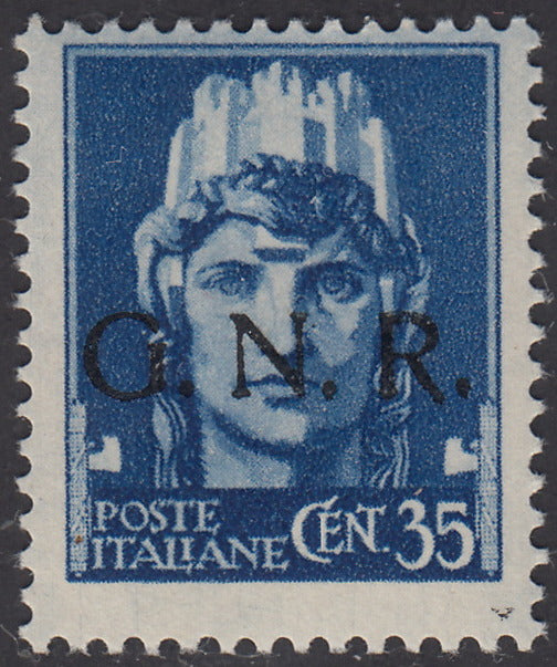 1944 - Overprint color errors c. 25 light blue with black overprint, new with intact rubber. (476A).