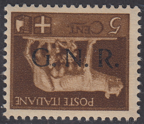 1944 - GNR Verona c. 5 brown with reversed black overprint, new with intact gum (470a).