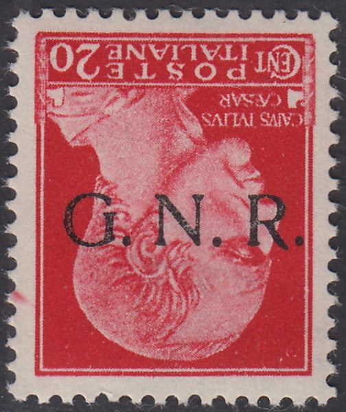 1944 - GNR Verona c. 20 carmine with black overprint upside down, new with intact gum (473a).