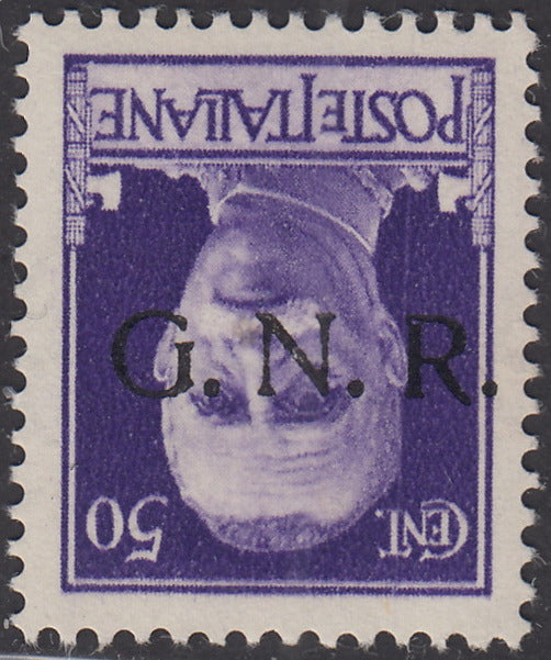 1944 - GNR Verona c. 50 violet with black overprint upside down, new with intact gum (477a).