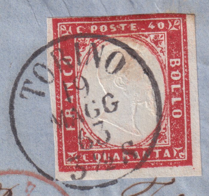 IV emissione, c. 40 rosso carminio (16D) su lettera da TORINO per Lione 19/5/63.