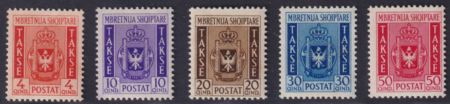 1940 - Italian occupation of Albania, tax stamps complete set of 5 new values, original rubber (1/5)