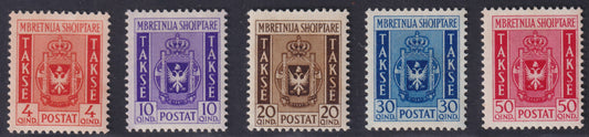 1940 - Italian occupation of Albania, tax stamps complete set of 5 new values, original rubber (1/5)