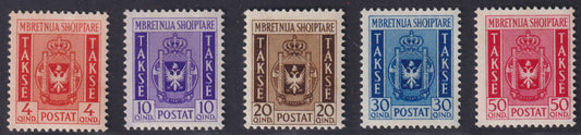 1940 - Occupazione italiana dell'Albania, segnatasse serie completa di 5 valori nuova, gomma originale (1/5)