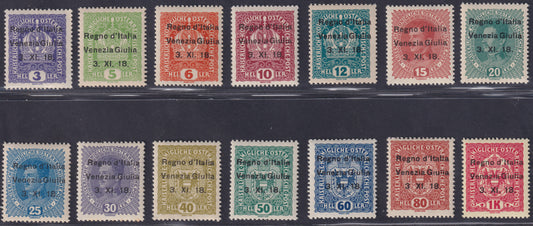 1918 -  Venezia Giulia, francobolli d'Austria soprastampati "Regno d'Italia / Venezia Giulia / 3. XI. 18.", serietta di 14 valori (1/14) **