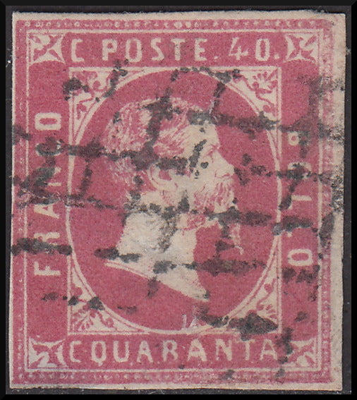 FF261 - 1851, 1st issue c. 40 lilac pink used with ASTI pen grid stamp (3d + points R1)