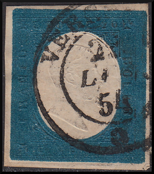 Sardegna 1854, III emissione c. 20 azzurro usato VERCELLI 22/7/54 (8)
