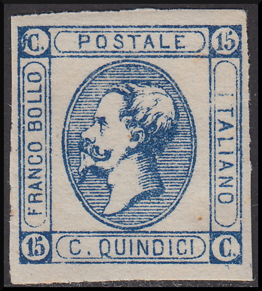 Kingdom of Italy c.1863 15 provisional lithographic blue of the II type "serpentello" variety (13da)