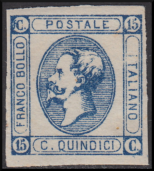 Regno d'Italia 1863 c. 15 azzurro litografico provvisorio del II tipo varietà "serpentello" (13da)