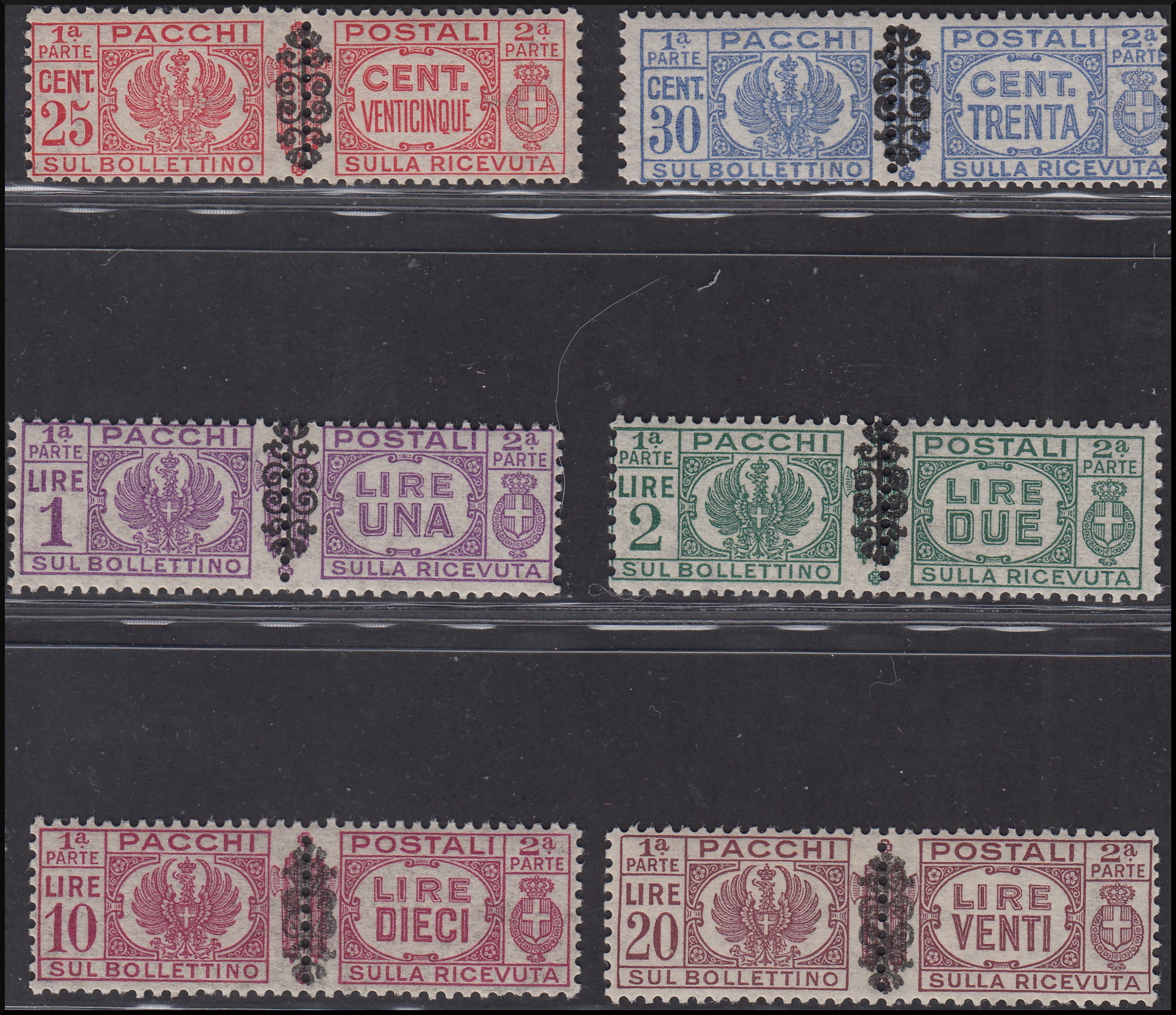 Luogotenenza pacchi postali con fregio nero sui fasci, serie completa di 12 valori (48/59) nuova **