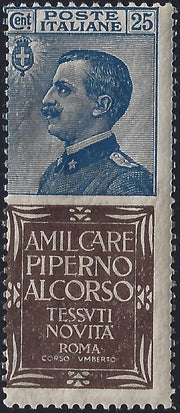 Reino de Italia, cuestiones publicitarias, c. 25 "Piperno" celeste y marrón nuevos con goma intacta (6)