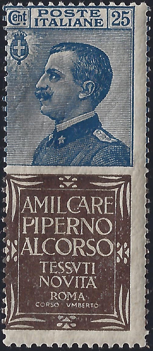 Kingdom of Italy, advertising issues, c. 25 light blue and brown "Piperno" new with intact rubber (6)