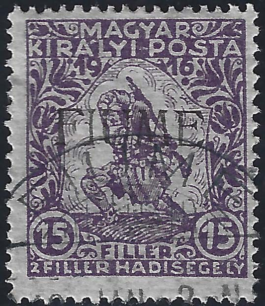 Postage stamp of Hungary Charity series, 15 fillers (+2) violet with hand overprint of the V type, used (2/V)