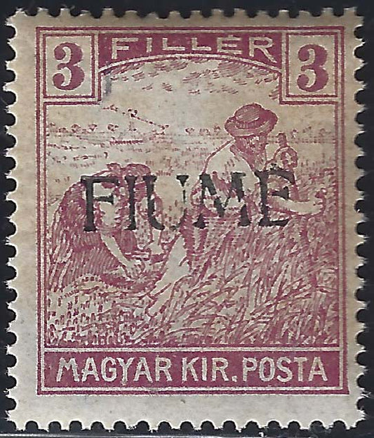 Stamp of Hungary Reapers series 3 violet lilac fillers with hand overprint of the 1st type, new intact rubber (5/I)