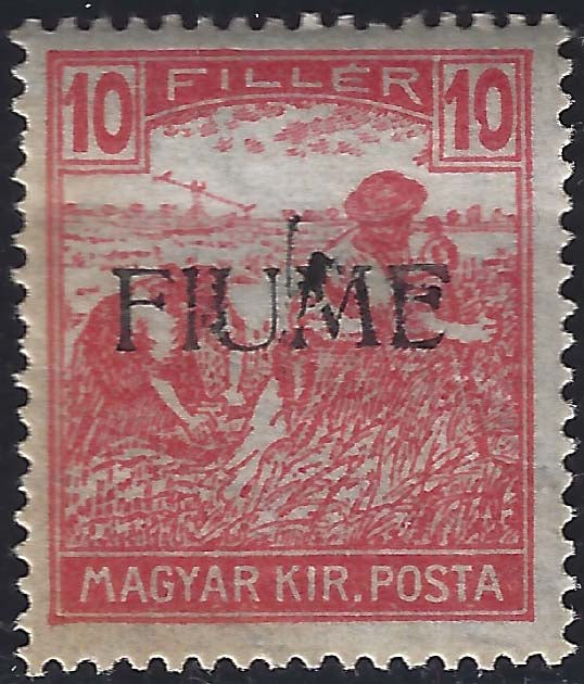 Stamp of Hungary Reapers series 10 red filler with hand overprint of the first type, new intact rubber (8/I)