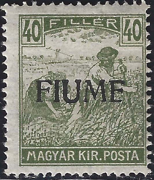 Stamp of Hungary Reapers series 40 olive filler with hand overprint of the 1st type, new original rubber (13/I)