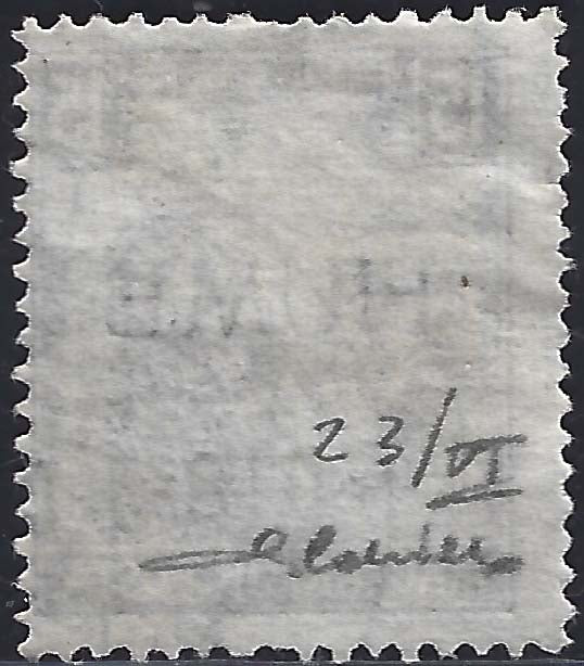 Postage stamp of Hungary Reapers series 15 violet filler (white digits) with hand overprint of type VI, used (23/VI)