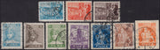Fiume 1919 – Allegorie und Ansichten, Serie der Werte auf Papier Typ B (weiß, dünn, halbtransparent), gebraucht (B32/34 + B36/47)