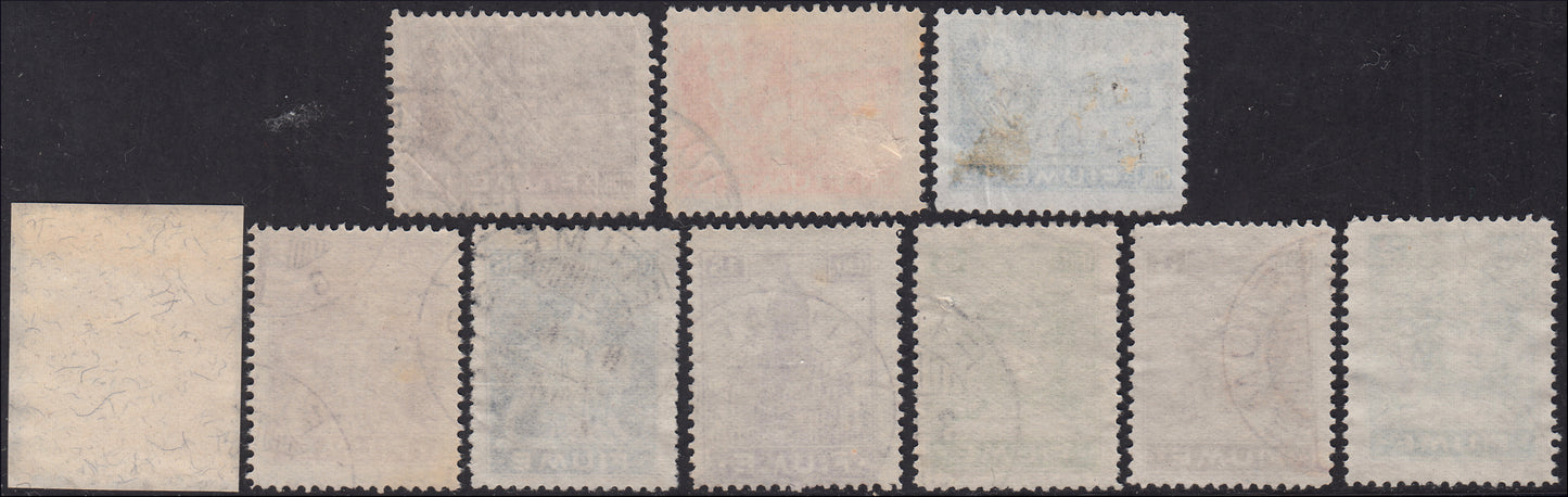 Fiume 1919 - Allegorie e Vedute serie dei valori su carta di tipo B (bianca, sottile, semitrasparente) usati (B32/34 + B36/47)