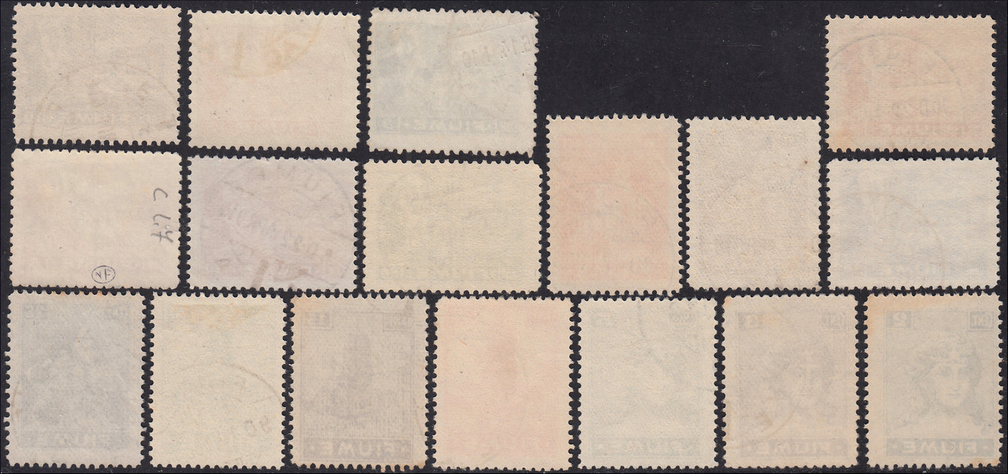 Fiume 1919 - Allegorie e Vedute serie dei valori su carta di tipo C (bianca, compatta, liscia) usati (C32/48)