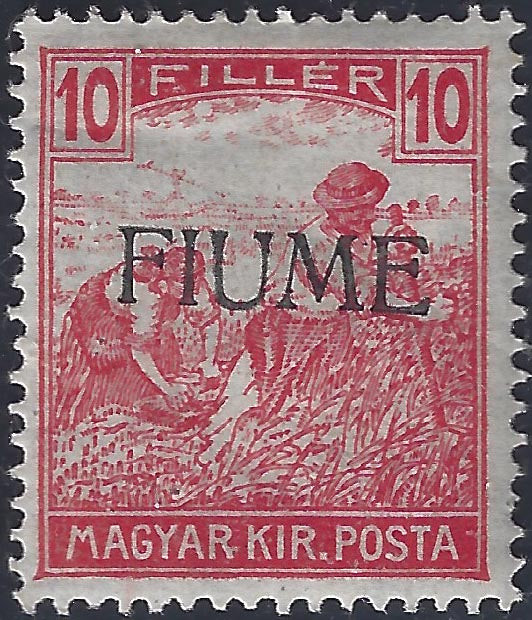 Stamp of Hungary from the Reapers series, 10 carmine fillers with hand-written RIVER overprint of the II type (8/IIa) new