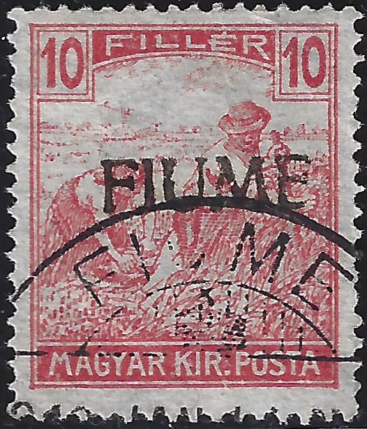 Stamp of Hungary Reapers series 10 carmine fillers with hand overprint of the 1st type, used (8/Ia)